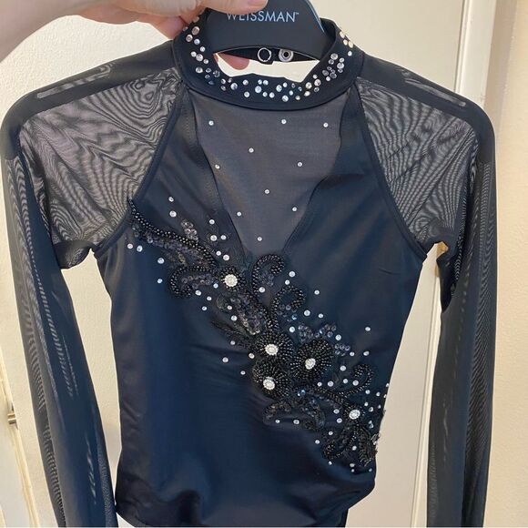 Weissman solo custom Dance costume black Long Poet Sleeve Leotard MT11817 MC - Picture 4 of 14